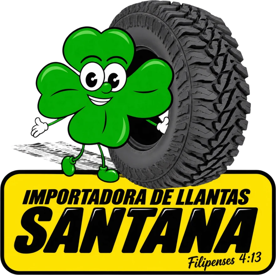 Logo de Importadora de Llantas Santana: un trébol junto a una llanta todo terreno